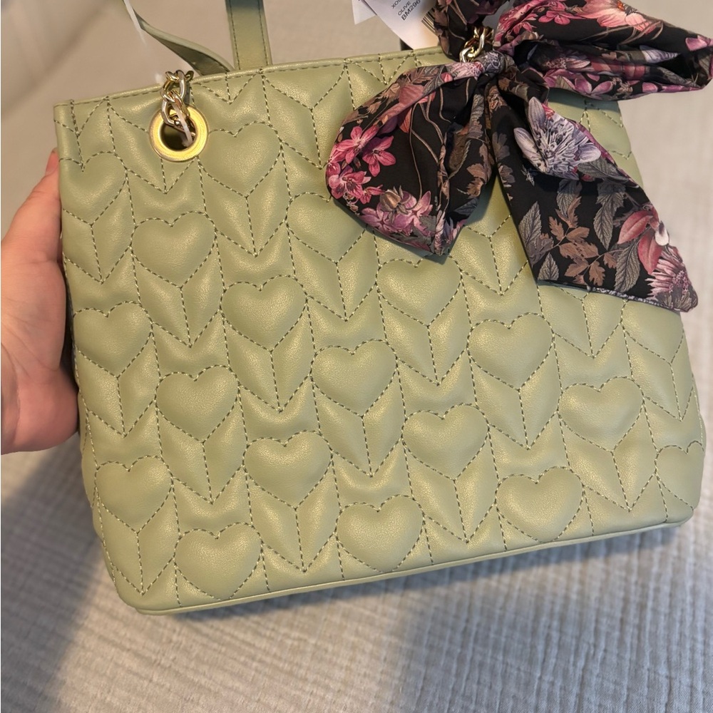 Betsy Johnson Elegant Green Quilted Handbag with Floral Scarf